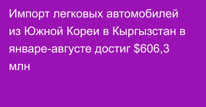 Импорт легковых автомобилей из Южной Кореи в Кыргызстан в январе-августе достиг $606,3 млн