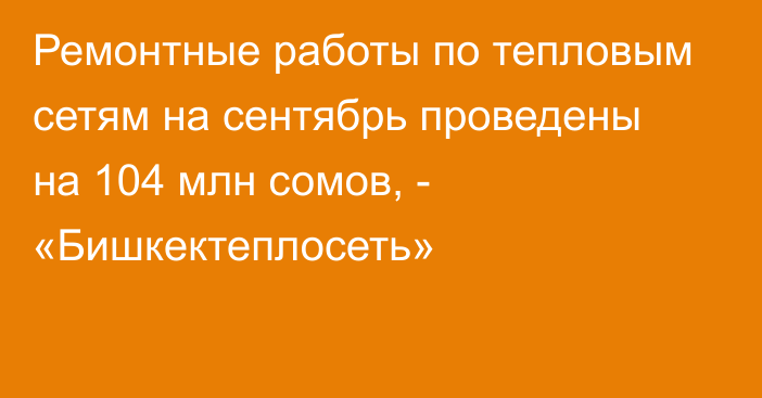 Ремонтные работы по тепловым сетям на сентябрь проведены на 104 млн сомов, - «Бишкектеплосеть»