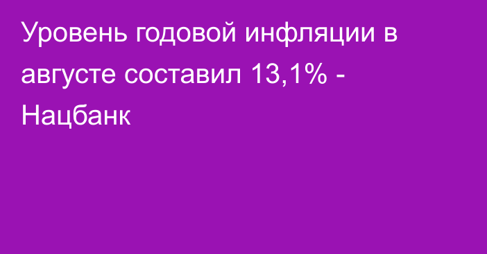 Уровень годовой инфляции в августе составил 13,1% - Нацбанк