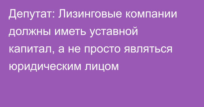 Депутат: Лизинговые компании должны иметь уставной капитал, а не просто являться юридическим лицом