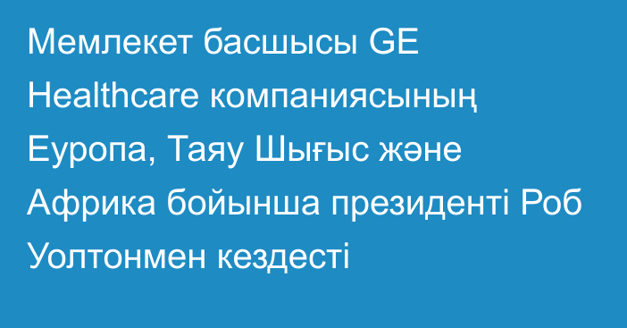 Мемлекет басшысы GE Healthcare компаниясының Еуропа, Таяу Шығыс және Африка бойынша президенті Роб Уолтонмен кездесті