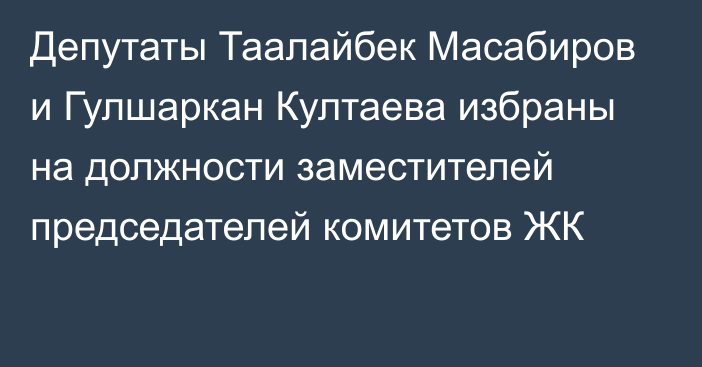 Депутаты Таалайбек Масабиров и Гулшаркан Култаева избраны на должности заместителей председателей комитетов ЖК