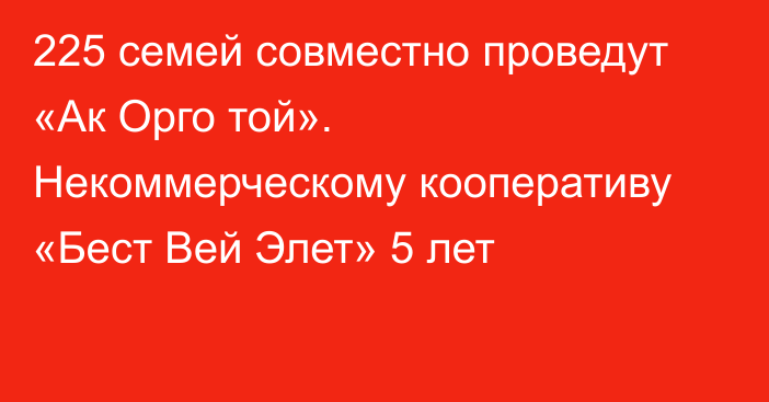 225 семей совместно проведут «Ак Орго той». Некоммерческому кооперативу «Бест Вей Элет» 5 лет