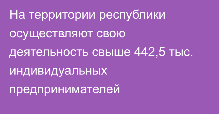 На территории республики осуществляют свою деятельность свыше 442,5 тыс. индивидуальных предпринимателей