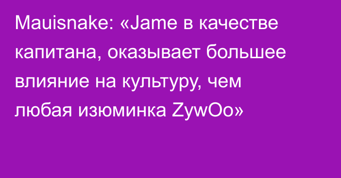 Mauisnake: «Jame в качестве капитана, оказывает большее влияние на культуру, чем любая изюминка ZywOo»