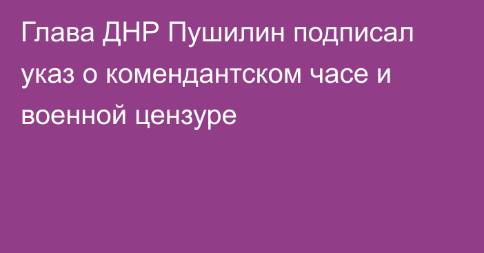 Глава ДНР Пушилин подписал указ о комендантском часе и военной цензуре