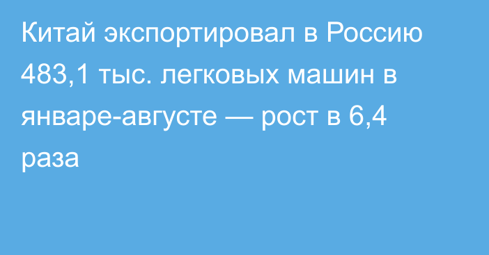 Китай экспортировал в Россию 483,1 тыс. легковых машин в январе-августе — рост в 6,4 раза