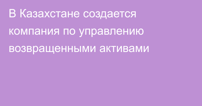 В Казахстане создается компания по управлению возвращенными активами