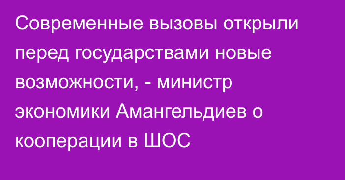 Современные вызовы открыли перед государствами новые возможности, - министр экономики Амангельдиев о кооперации в  ШОС