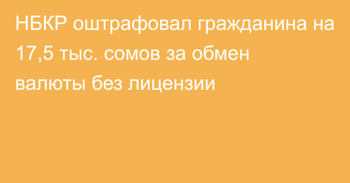 НБКР оштрафовал гражданина на 17,5 тыс. сомов за обмен валюты без лицензии