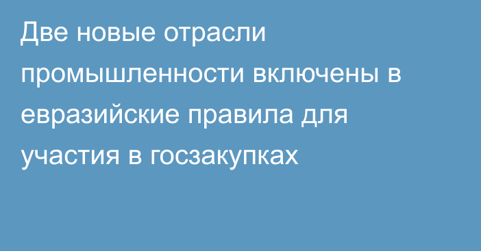 Две новые отрасли промышленности включены в евразийские правила для участия в госзакупках