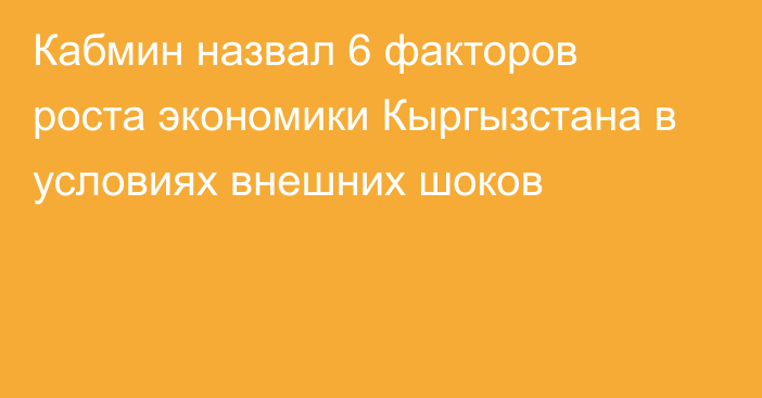 Кабмин назвал 6 факторов роста экономики Кыргызстана в условиях внешних шоков