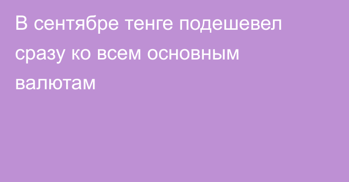 В сентябре тенге подешевел сразу ко всем основным валютам