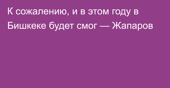 К сожалению, и в этом году в Бишкеке будет смог — Жапаров