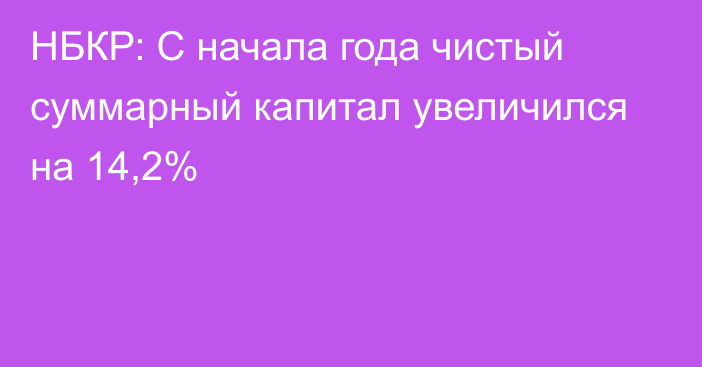 НБКР: С начала года чистый суммарный капитал увеличился на 14,2%