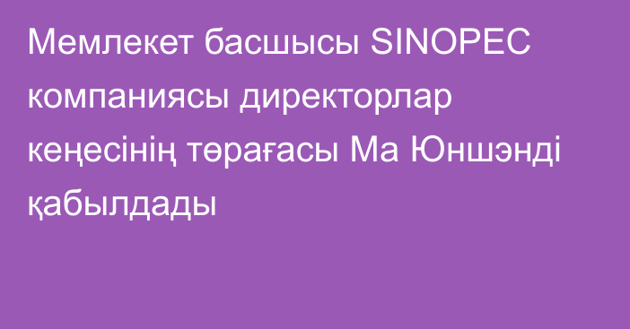 Мемлекет басшысы SINOPEC компаниясы директорлар кеңесінің төрағасы Ма Юншэнді қабылдады