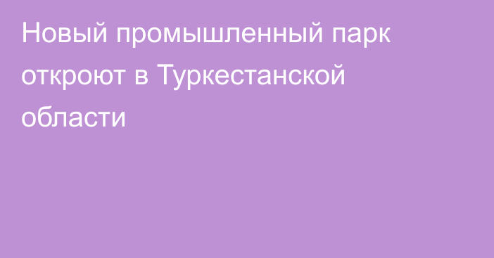 Новый промышленный парк откроют в Туркестанской области