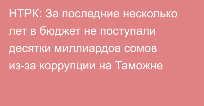 НТРК: За последние несколько лет в бюджет не поступали десятки миллиардов сомов из-за коррупции на Таможне