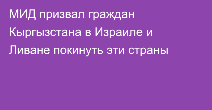 МИД призвал граждан Кыргызстана в Израиле и Ливане покинуть эти страны