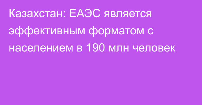 Казахстан: ЕАЭС является эффективным форматом с населением в 190 млн человек