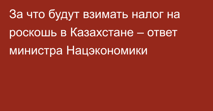 За что будут взимать налог на роскошь в Казахстане – ответ министра Нацэкономики