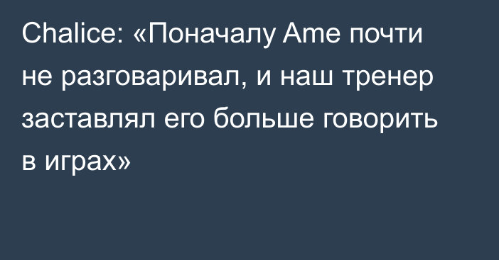 Chalice: «Поначалу Ame почти не разговаривал, и наш тренер заставлял его больше говорить в играх»