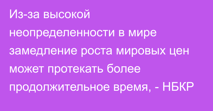 Из-за высокой неопределенности в мире замедление роста мировых цен может протекать более продолжительное время, - НБКР