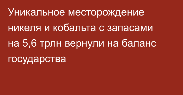 Уникальное месторождение никеля и кобальта с запасами на 5,6 трлн вернули на баланс государства