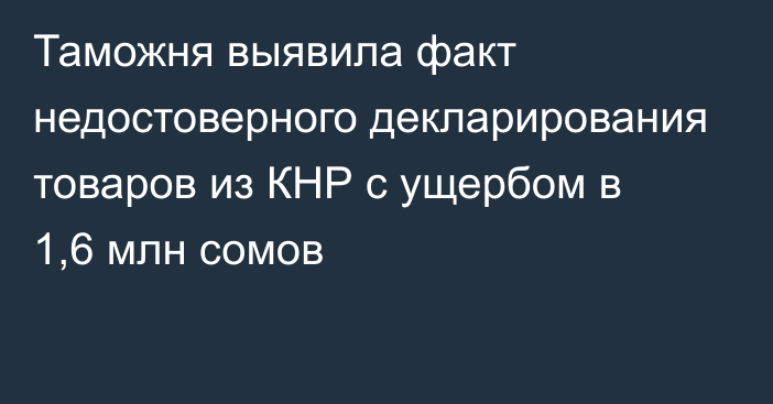 Таможня выявила факт недостоверного декларирования товаров из КНР с ущербом в 1,6 млн сомов