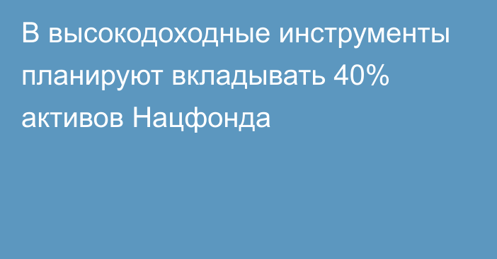 В высокодоходные инструменты планируют вкладывать 40% активов Нацфонда