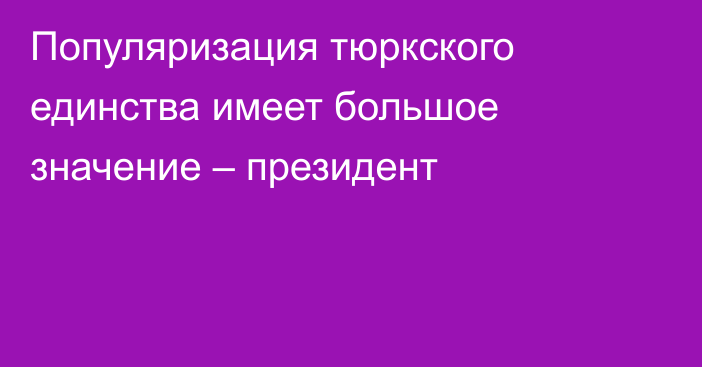 Популяризация тюркского единства имеет большое значение – президент