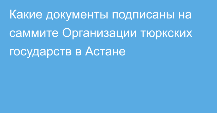 Какие документы подписаны на саммите Организации тюркских государств в Астане