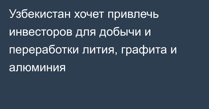 Узбекистан хочет привлечь инвесторов для добычи и переработки лития, графита и алюминия