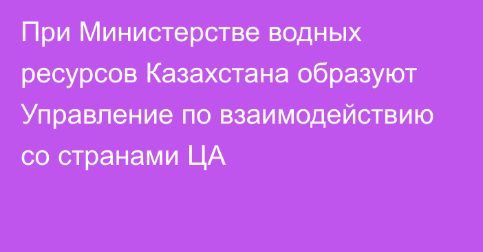 При Министерстве водных ресурсов Казахстана образуют Управление по взаимодействию со странами ЦА