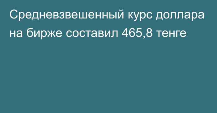 Средневзвешенный курс доллара на бирже составил 465,8 тенге