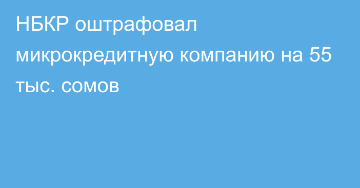 НБКР оштрафовал микрокредитную компанию на 55 тыс. сомов