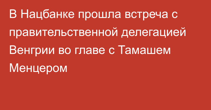 В Нацбанке прошла встреча с правительственной делегацией Венгрии во главе с Тамашем Менцером