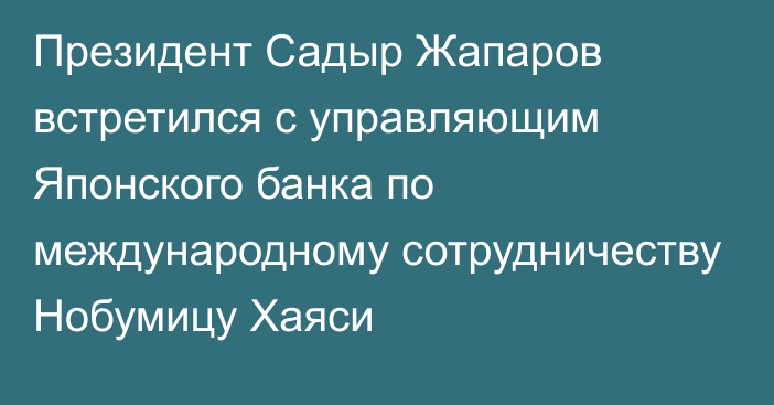 Президент Садыр Жапаров встретился с управляющим Японского банка по международному сотрудничеству Нобумицу Хаяси