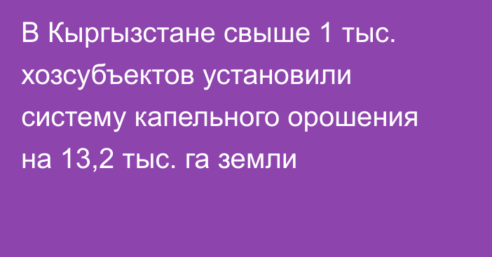 В Кыргызстане свыше 1 тыс. хозсубъектов установили систему капельного орошения на 13,2 тыс. га земли