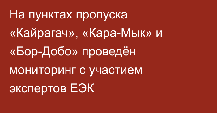 На пунктах пропуска «Кайрагач», «Кара-Мык» и «Бор-Добо» проведён мониторинг с участием экспертов ЕЭК 