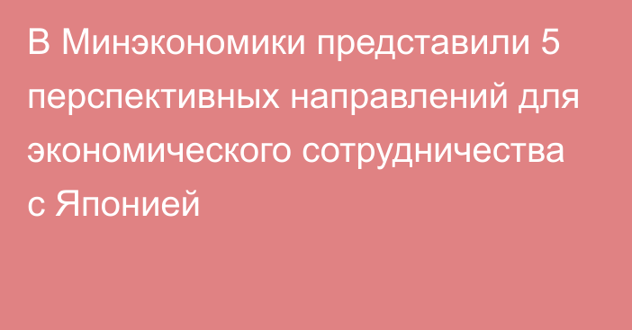 В Минэкономики представили 5 перспективных направлений для экономического сотрудничества с Японией