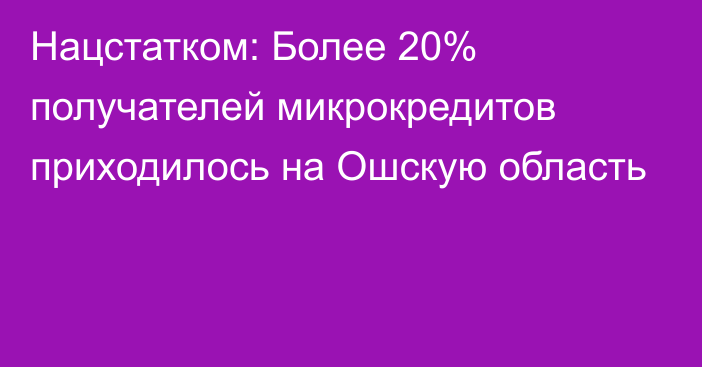 Нацстатком: Более 20% получателей микрокредитов приходилось на Ошскую область