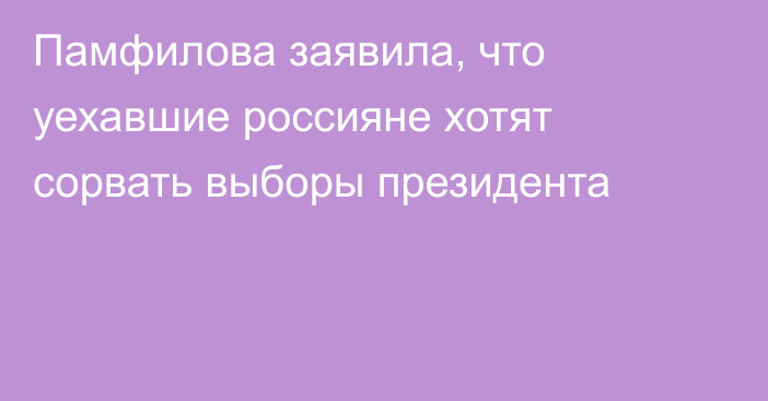 Памфилова заявила, что уехавшие россияне хотят сорвать выборы президента