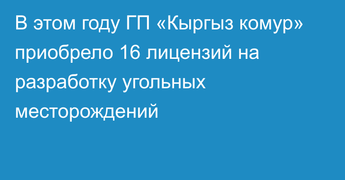 В этом году ГП «Кыргыз комур» приобрело 16 лицензий на разработку угольных месторождений