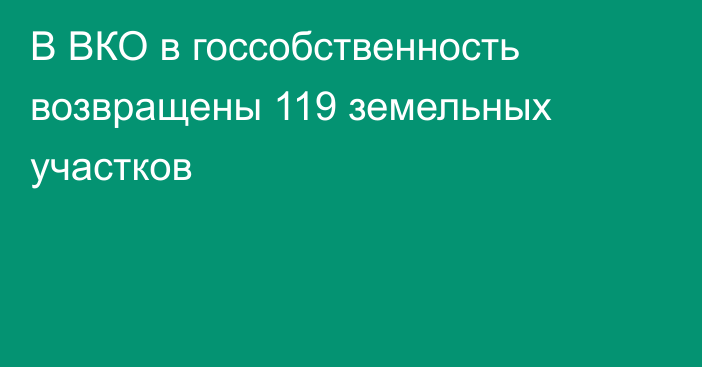 В ВКО в госсобственность  возвращены 119 земельных участков