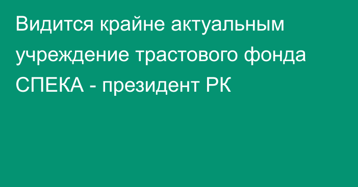 Видится крайне актуальным учреждение трастового фонда СПЕКА - президент РК