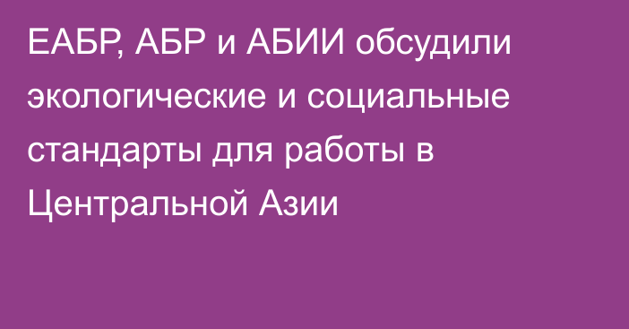 ЕАБР, АБР и АБИИ обсудили экологические и социальные стандарты для работы в Центральной Азии