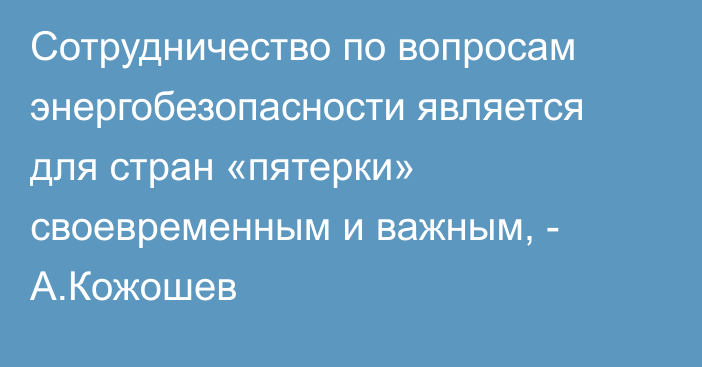 Сотрудничество по вопросам энергобезопасности является для стран «пятерки» своевременным и важным, - А.Кожошев