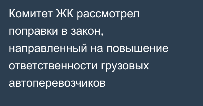 Комитет ЖК рассмотрел поправки в закон, направленный на повышение ответственности грузовых автоперевозчиков