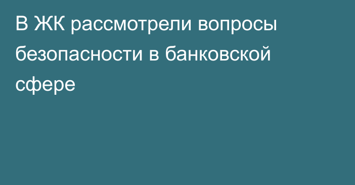 В ЖК рассмотрели вопросы безопасности в банковской сфере